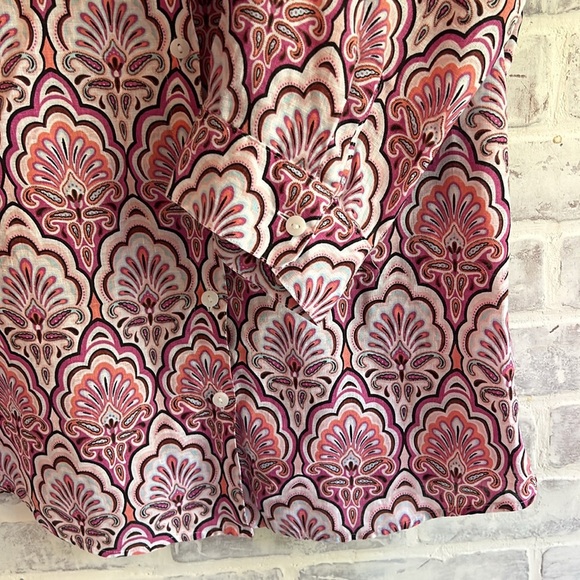Chicos Sz 2 Women’s US 12 L 100% Linen Pink Paisley Button Up Blouse 3/4 Sleeve - Picture 6 of 8